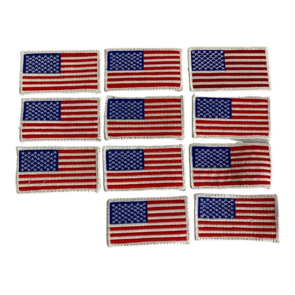 Tactical Patches of USA US American Flag Embroidered White Boarder Lot of 11